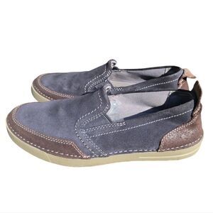 Clarks Men's Gosler Race‎ Blue Suede Navy Brown Slip on Shoes Loafers 8.5